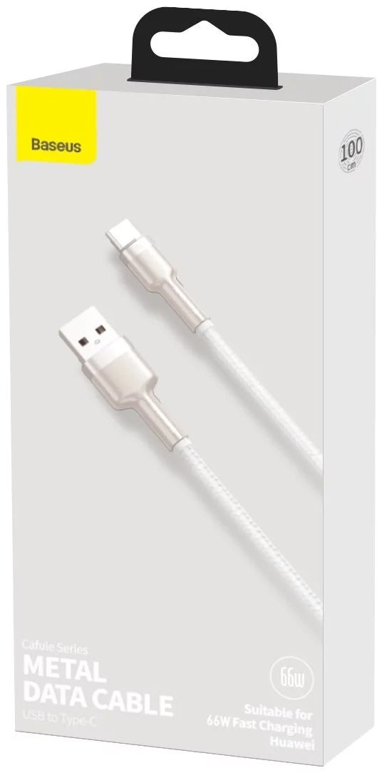 Cable de datos y carga USB-A - USB-C Baseus Cafule Metal Series, 66W, 1m, Blanco CAKF000102