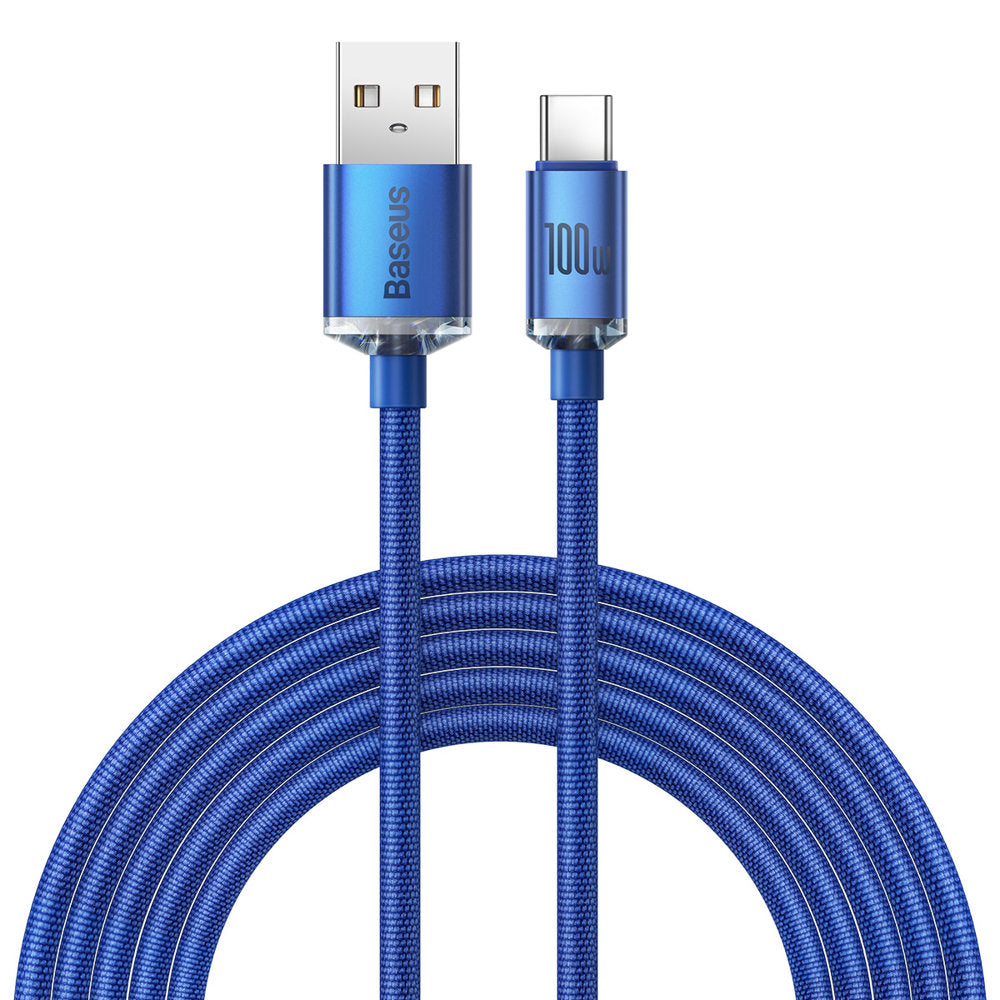 USB-A a USB-C Cable de carga y datos de la serie Crystal Shine de Baseus, 100 W, 2 m, azul CAJY000503