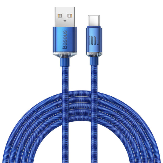 USB-A a USB-C Cable de carga y datos de la serie Crystal Shine de Baseus, 100 W, 2 m, azul CAJY000503