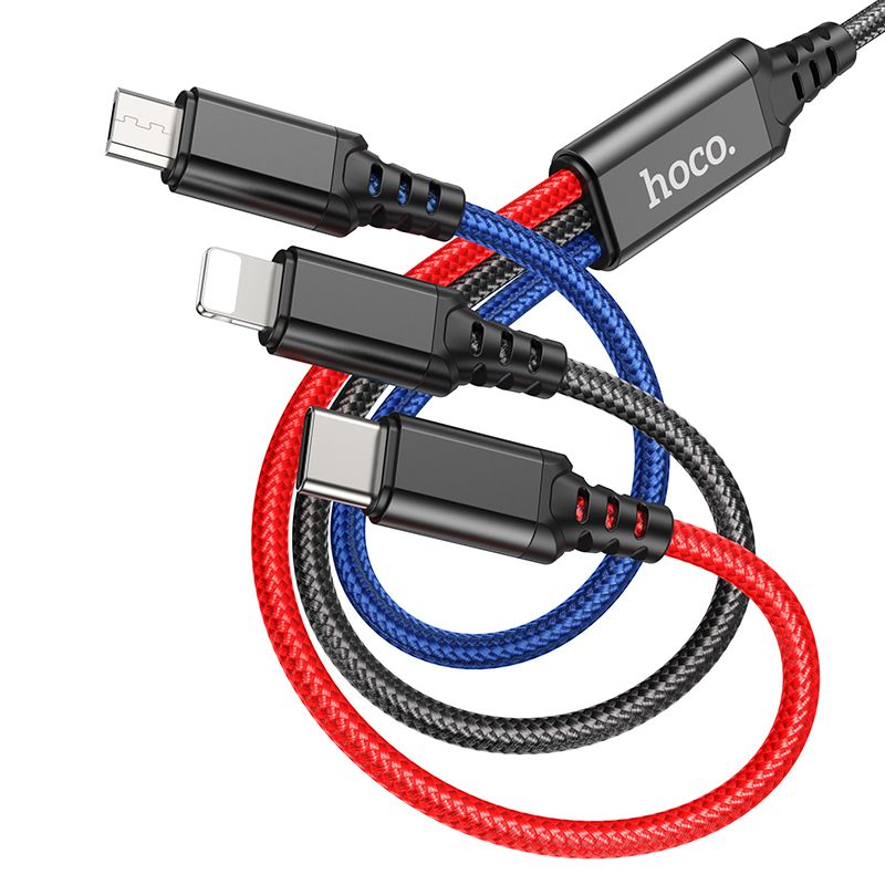 Cable de carga USB-A - Lightning / microUSB / USB-C HOCO X76 3en1, 18W, 1m, Multicolor