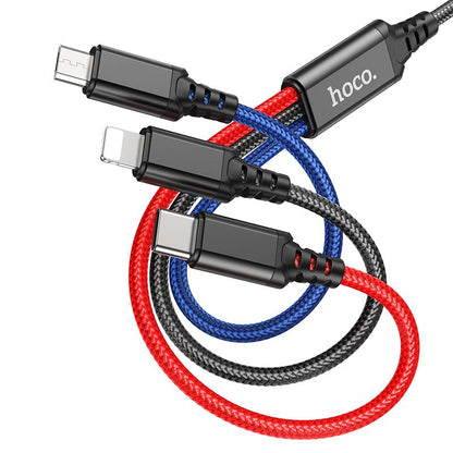 Cable de carga USB-A - Lightning / microUSB / USB-C HOCO X76 3en1, 18W, 1m, Multicolor