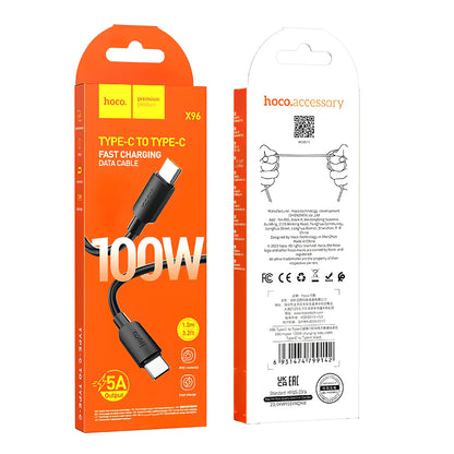 Cable de Datos y Carga USB-C - USB-C HOCO X96, 100W, 1m, Negro