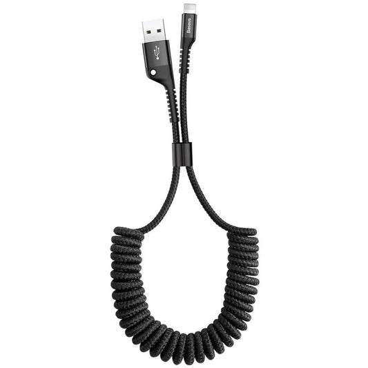 Cable de datos y carga USB-A - Lightning Baseus Fish Eye Spring, 18W, 1m, Negro CALSR-01 CALSR-01