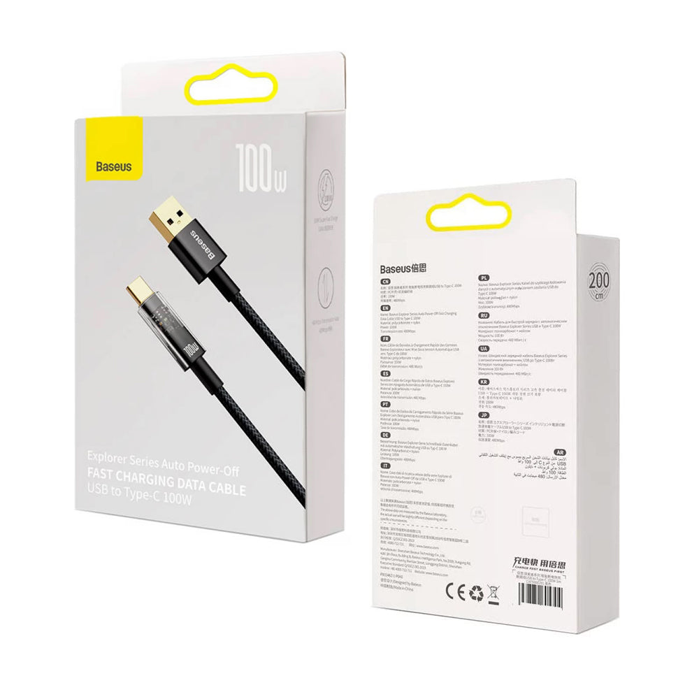 Cable de Datos y Carga USB-A a USB-C Baseus Explorer, 100W, 2m, Negro CATS000301