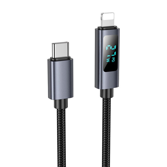 Cable de Datos y Carga USB-C - Lightning HOCO Display X112, 27W, 1m, Negro