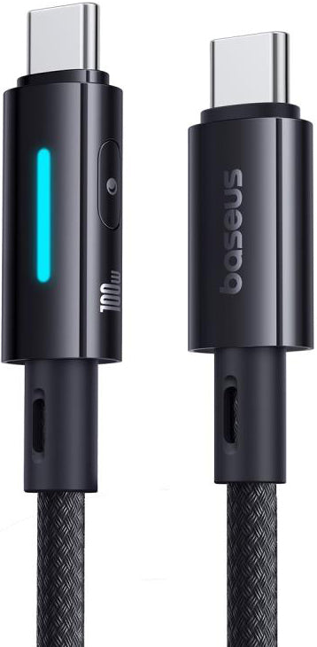 Cable de Datos y Carga USB-C - USB-C Baseus Lit Button Control, 100W, 2m, Negro P10379000121-01