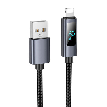 Cable de Datos y Carga USB-A - Lightning HOCO Display X112, 18W, 1m, Negro