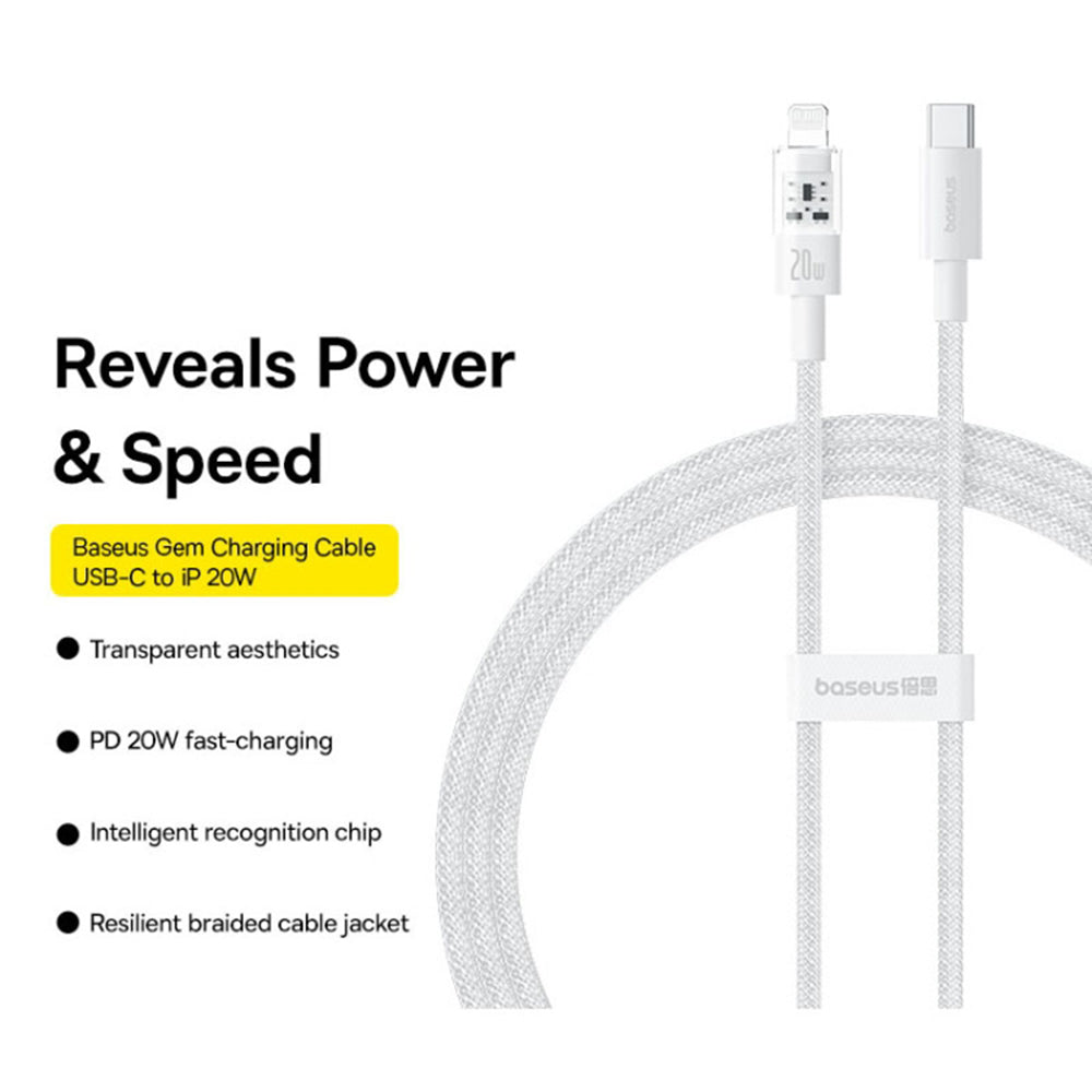 Cable de Datos y Carga USB-C - Lightning Baseus Gem, 20W, 1m, Blanco P10373001211-00