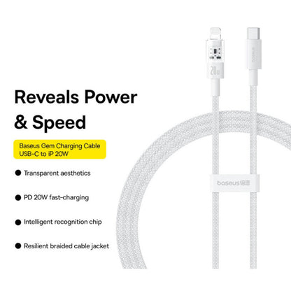 Cable de Datos y Carga USB-C - Lightning Baseus Gem, 20W, 1m, Blanco P10373001211-00