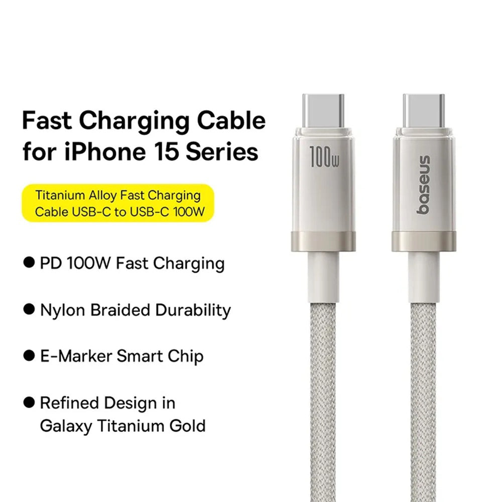 Cable de Datos y Carga USB-C - USB-C Baseus Titanium, 100W, 1m, Plateado P10378100G21-00