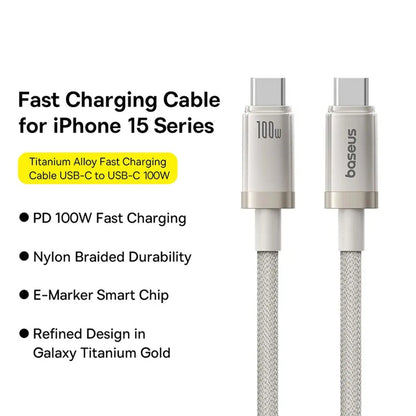 Cable de Datos y Carga USB-C - USB-C Baseus Titanium, 100W, 1m, Plateado P10378100G21-00