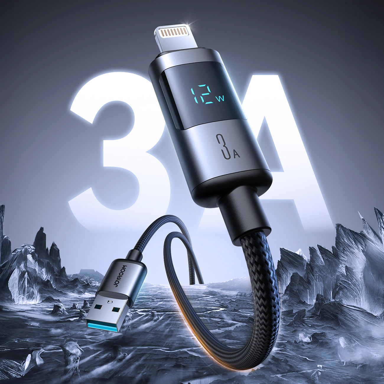 Cable de Datos y Carga USB-A - Lightning Joyroom S-A16 Pro Prism Display, 12W, 1.2m, Negro