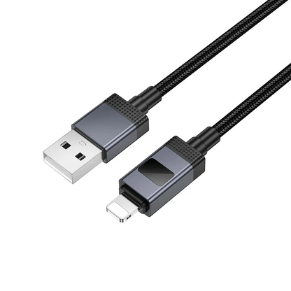 Cable de Datos y Carga USB-A - Lightning HOCO X118 Display, 12W, 1m, Negro