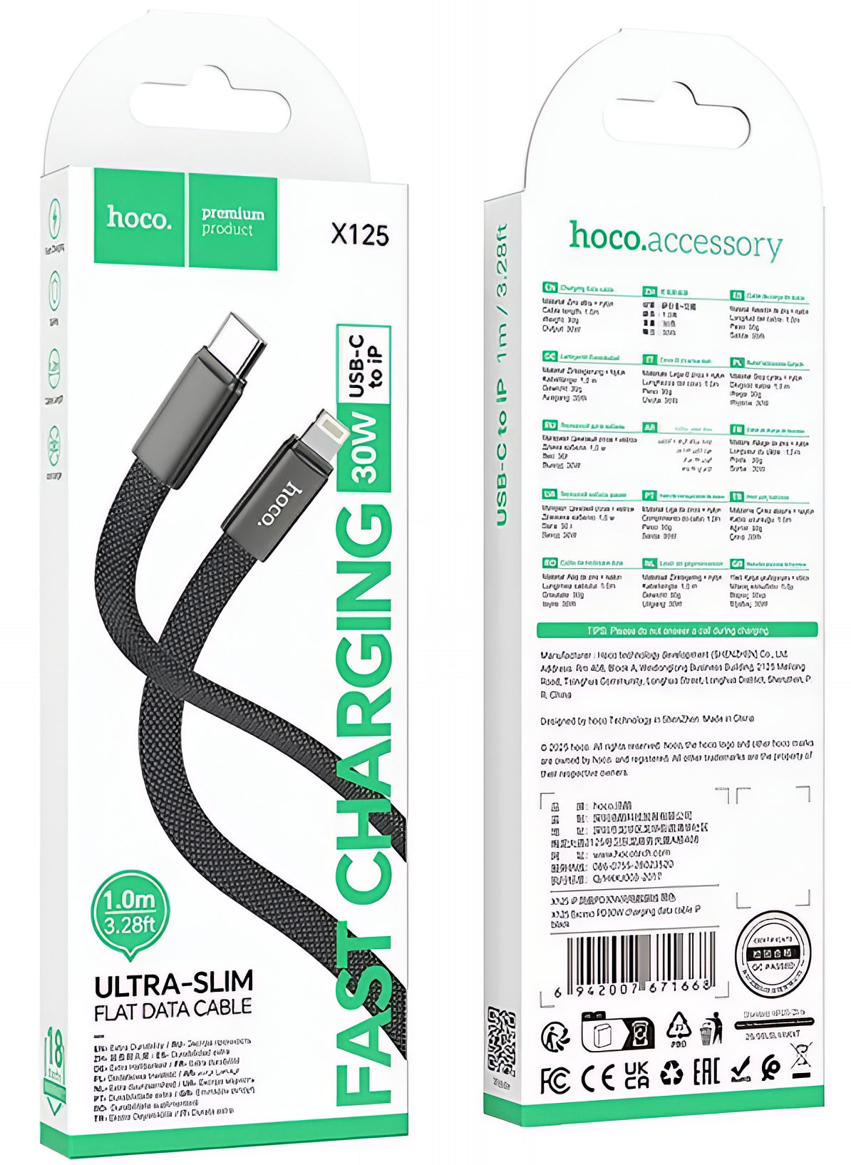 Cable de Datos y Carga USB-C - Lightning HOCO X125, 30W, 1m, Negro