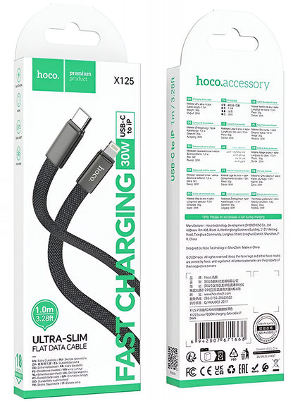 Cable de Datos y Carga USB-C - Lightning HOCO X125, 30W, 1m, Negro