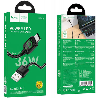 Cable de Datos y Carga USB-A - USB-C HOCO U146, 36W, 1.2m, Negro