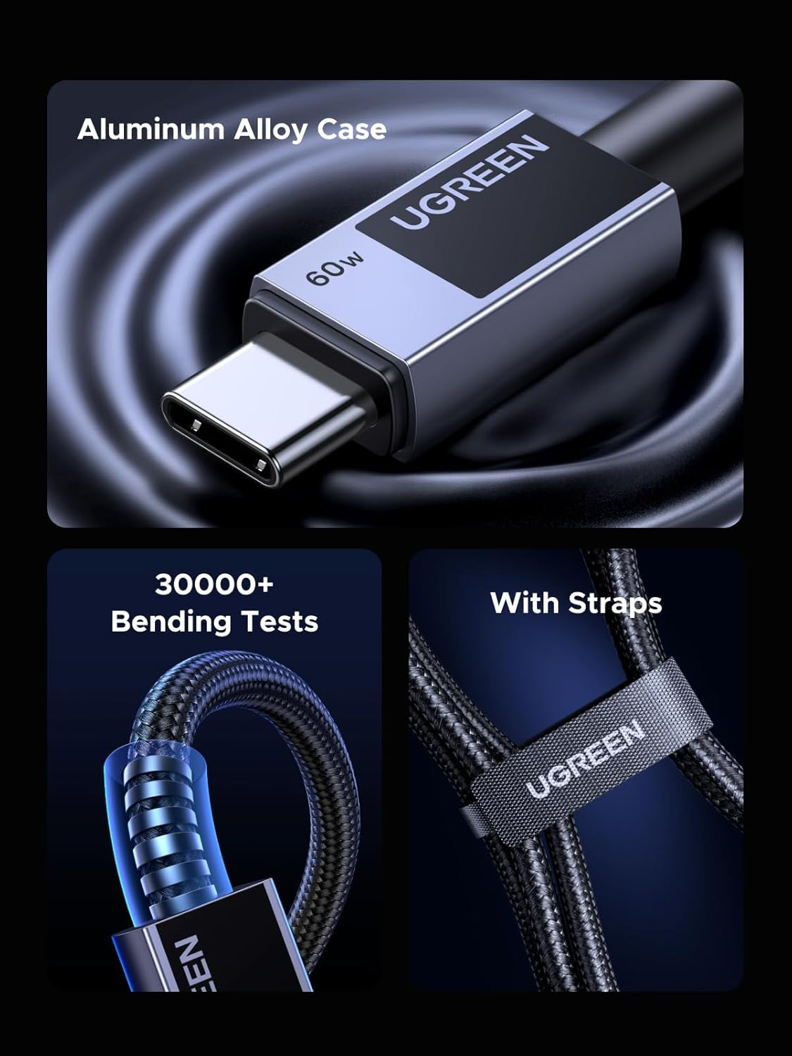 Cable de Datos y Carga USB-C - USB-C UGREEN L524, 60W, 2m, Gris