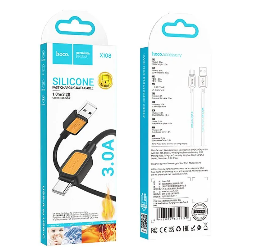 Cable de Datos y Carga USB-A - USB-C HOCO X108, 18W, 1m, Negro