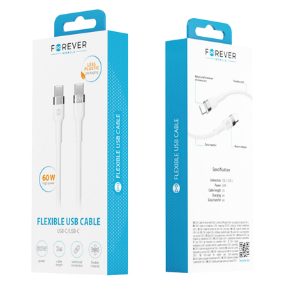 Cable de Datos y Carga USB-C - USB-C Forever Flexible, 60W, 2m, Blanco