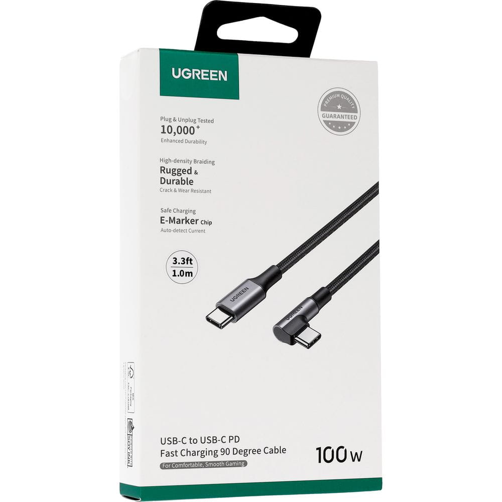 Cable de Datos y Carga USB-C - USB-C UGREEN US334 Angulado, 100W, 1m, Negro