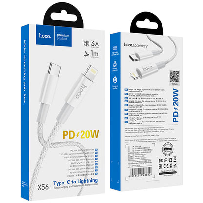 Cable de Datos y Carga USB-C - Lightning HOCO X56, 20W, 1m, Blanco