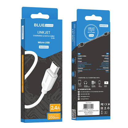 Cable de carga y datos USB-A a microUSB BLUE Power BM2BX14 LinkJet, 18 W, 2 m, blanco