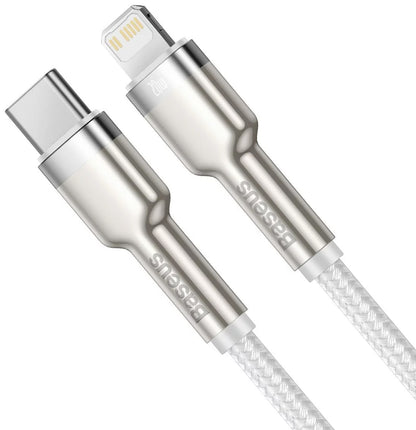 Cable de carga y datos USB-C - Lightning Baseus Cafule Metal Series, 20W, 1m, Blanco CATLJK-A02