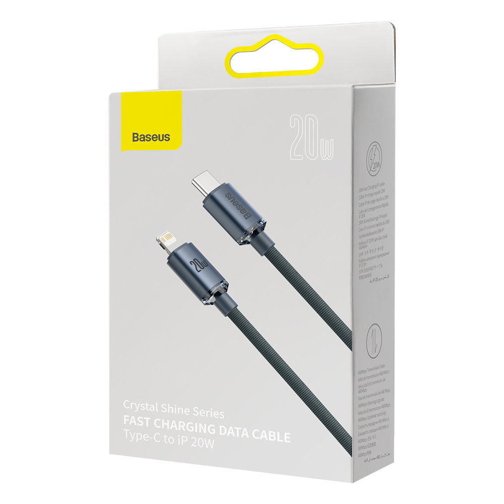 Cable de carga y datos USB-C - Lightning de la serie Crystal Shine de Baseus, 20 W, 2 m, negro CAJYY000301