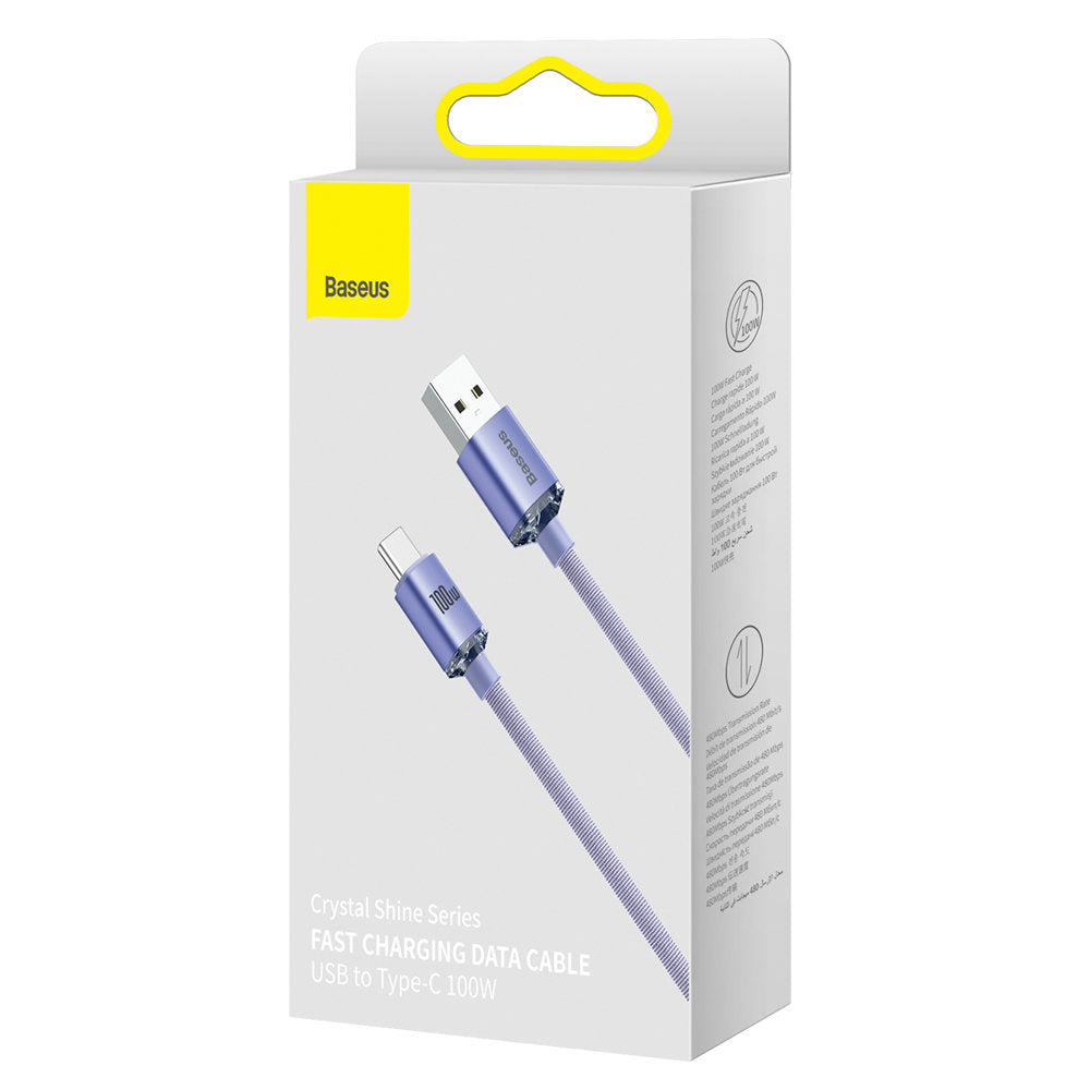 Cable de carga y datos USB-A a USB-C de la serie Crystal Shine de Baseus, 100 W, 1,2 m, morado CAJY000405 