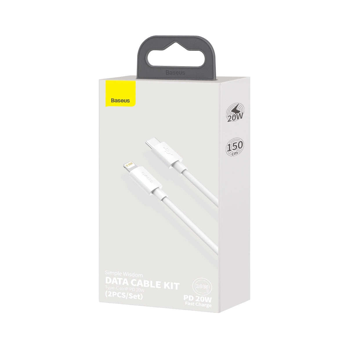 Baseus Simple Wisdom Cable de carga y datos USB-C - Lightning Simple Wisdom, 20W, 1,5m, Juego 2 piezas, Blanco. 