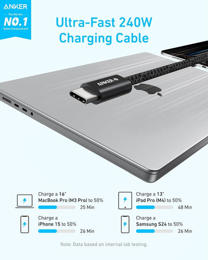Cable de Datos y Carga USB-C - USB-C Anker Zolo, 240W, 1.8m, Negro A8060H12