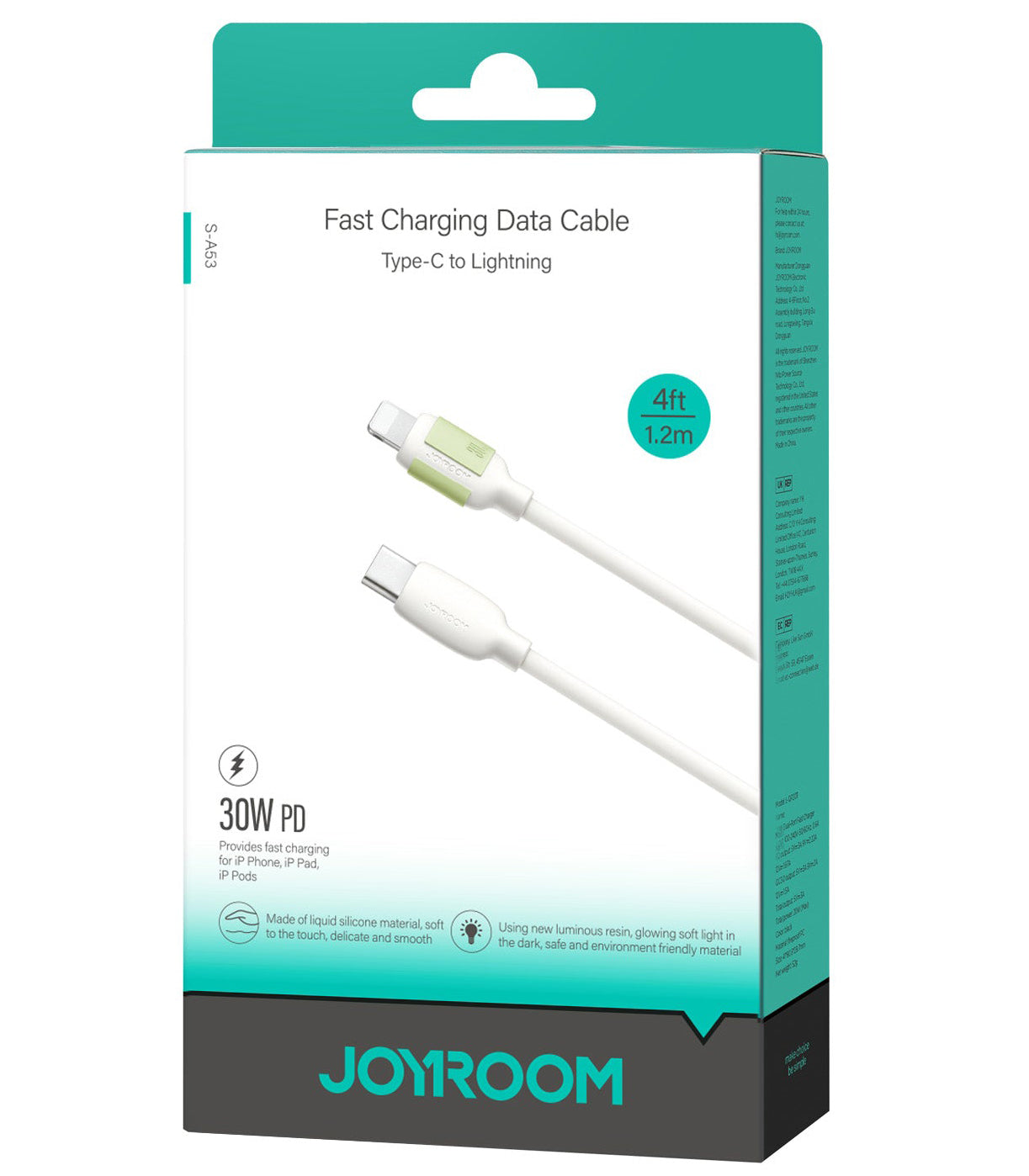 Cable de Datos y Carga USB-C - Lightning Joyroom S-A53, 30W, 1.2m, Beige