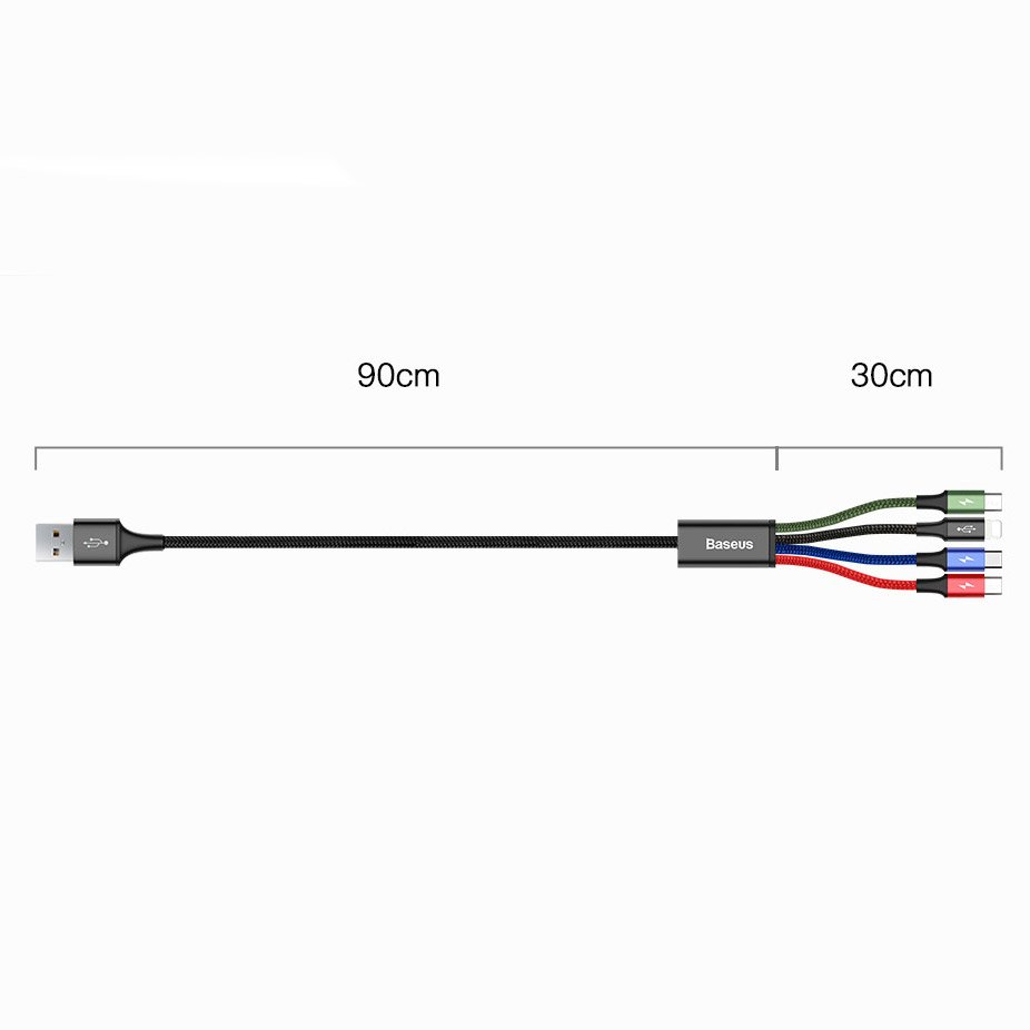 USB-A - 2 x Lightning / microUSB / USB-C Cable de carga rápida Baseus 4en1, 20 W, 1,2 m, negro CA1T4-A01