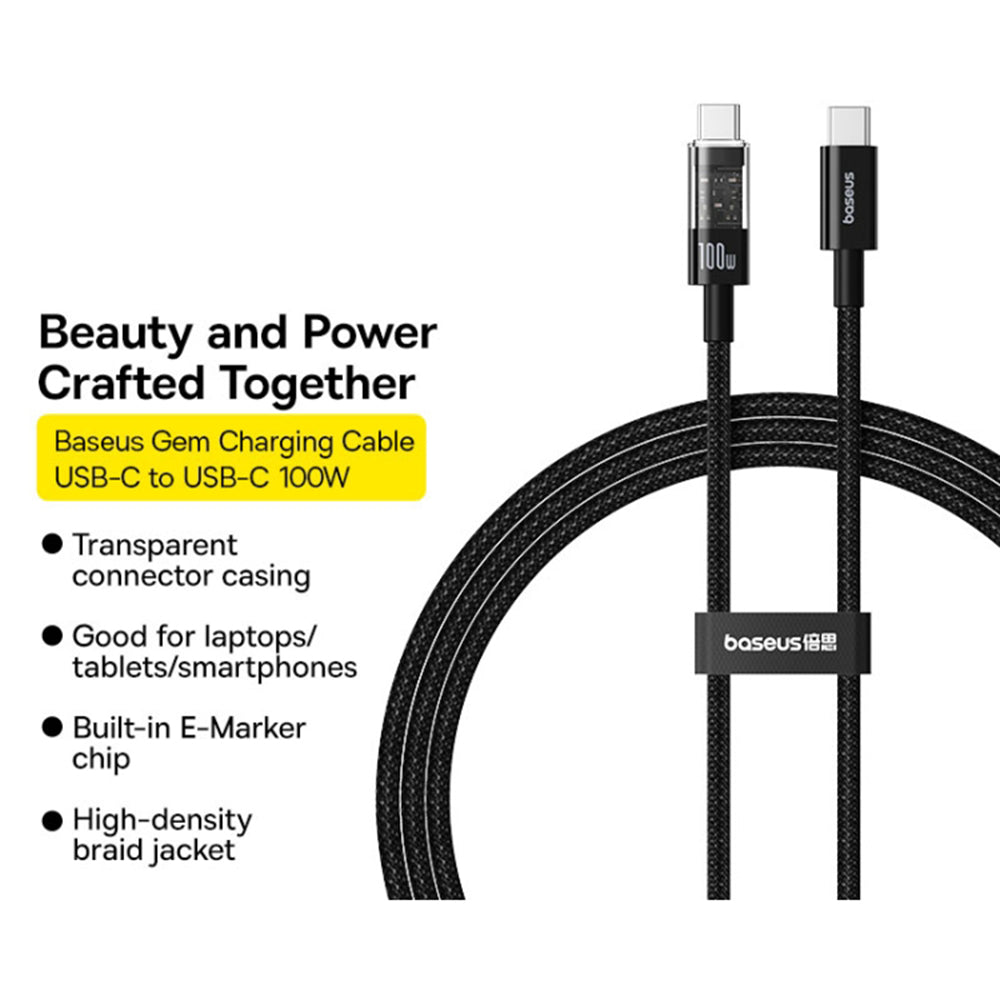 Cable de Datos y Carga USB-C - USB-C Baseus Gem, 100W, 1m, Negro P10373000111-00