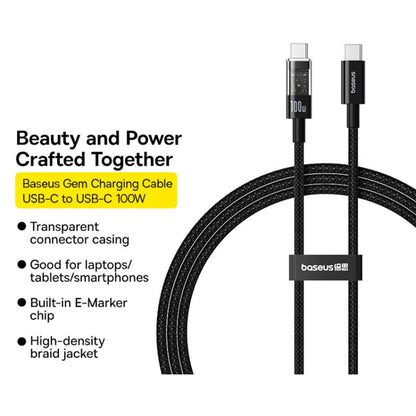 Cable de Datos y Carga USB-C - USB-C Baseus Gem, 100W, 1m, Negro P10373000111-00
