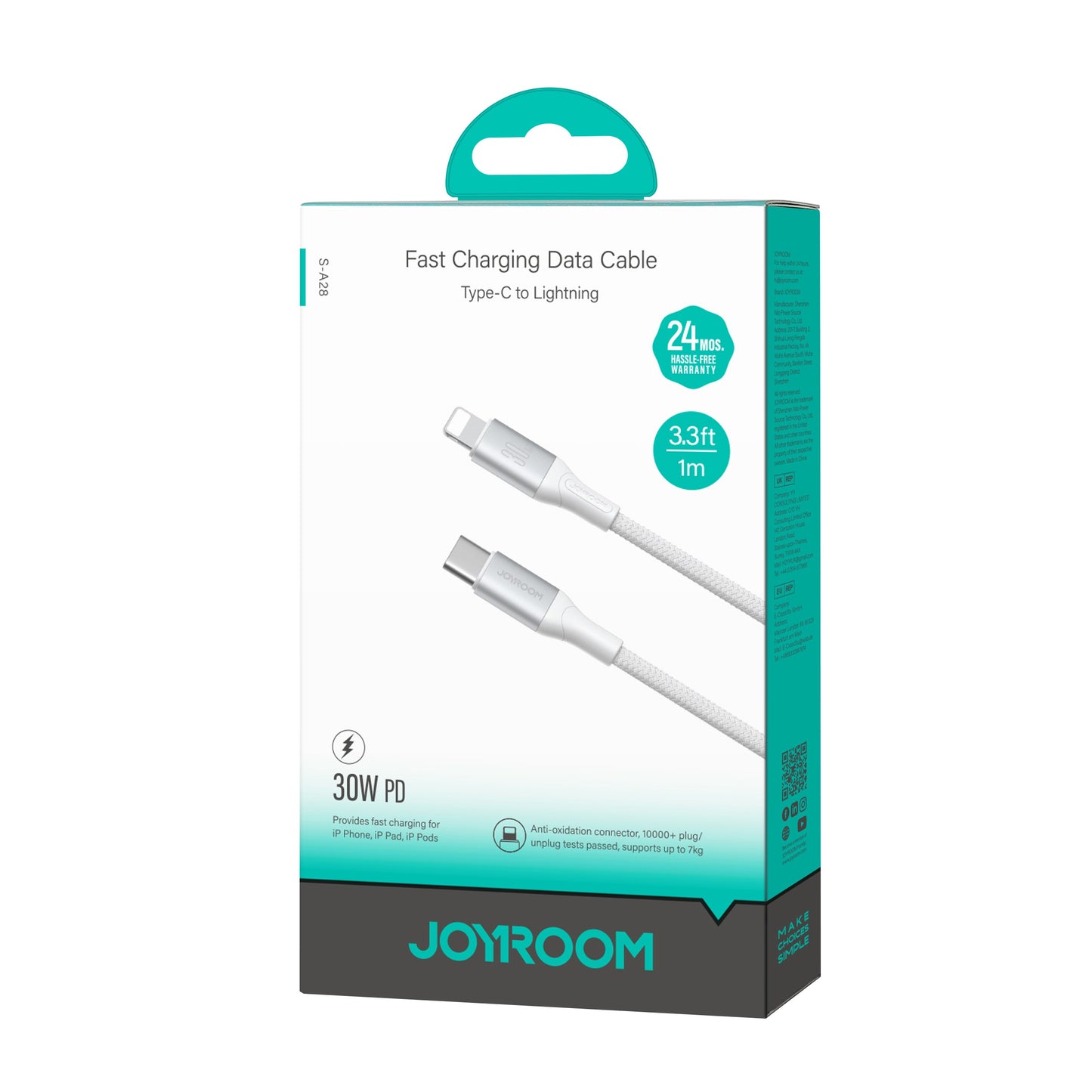 Cable de Datos y Carga USB-C - Lightning Joyroom S-A28 Flash, 30W, 1m, Blanco