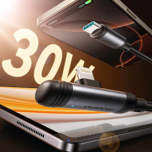 Cable de Datos y Carga USB-C - Lightning Joyroom S-A56 EnjoyX Angled, 30W, 1.2m, Negro