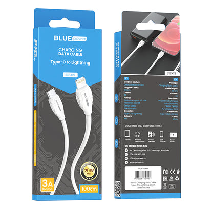 Cable de carga y datos USB-C - Lightning BLUE Power B1BX19, 18 W, 1 m, blanco