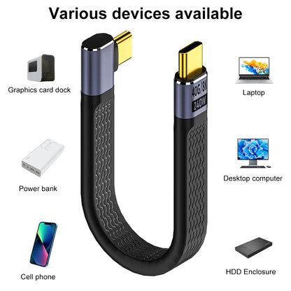 Cable de Datos y Carga USB-C - USB-C OEM Angled 8K Video Version 2, 240W, 0.15m, Negro