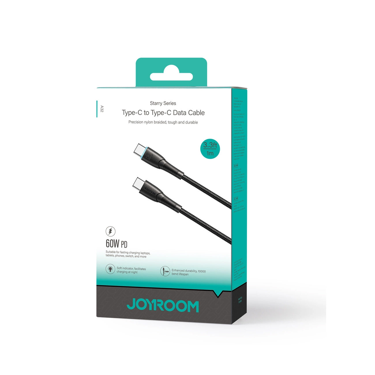 Cable de Datos y Carga USB-C - USB-C Joyroom S-A32, 60W, 1m, Negro