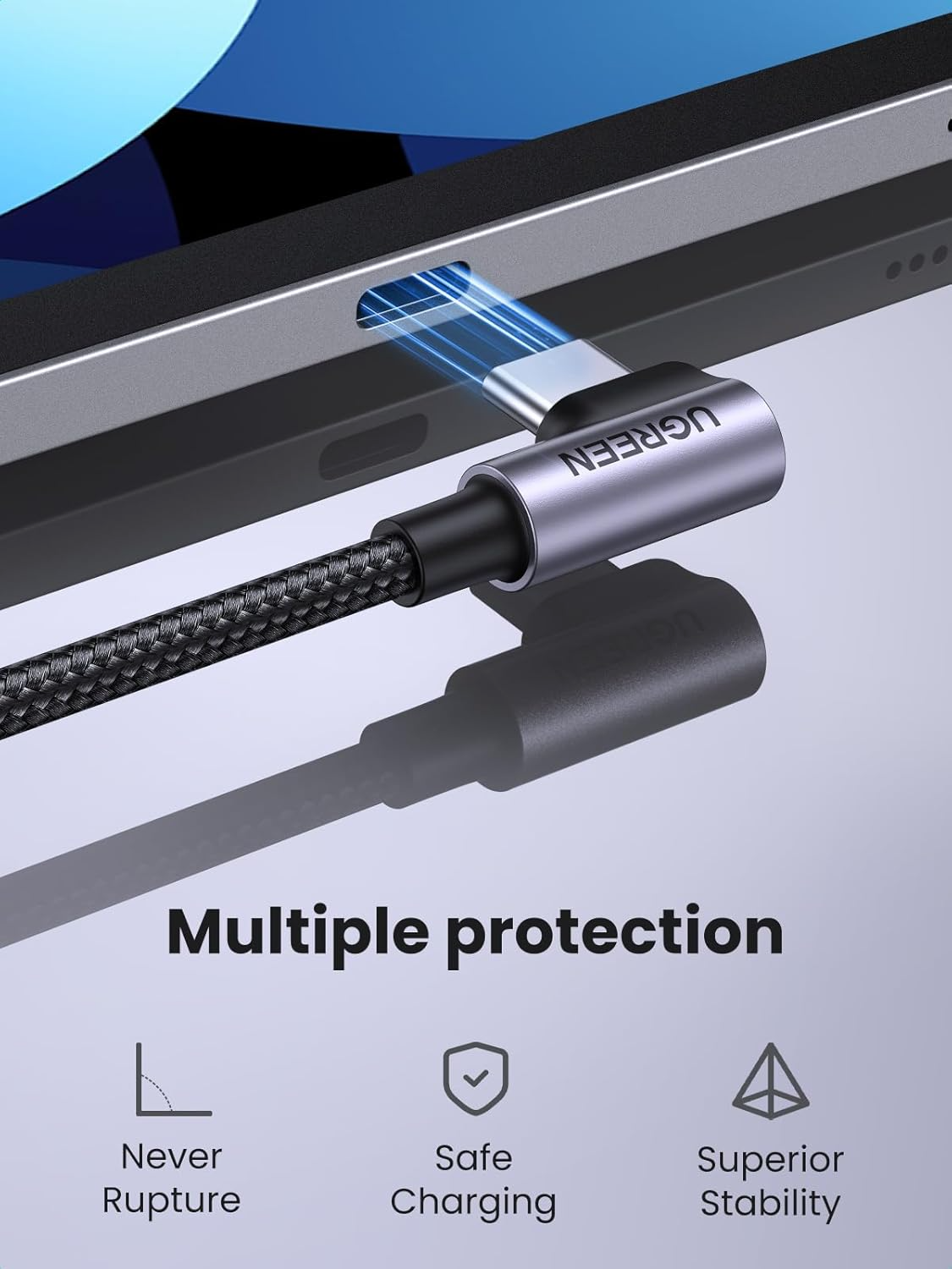 Cable de Datos y Carga USB-C - USB-C UGREEN US255 Angled, 60W, 3m, Gris