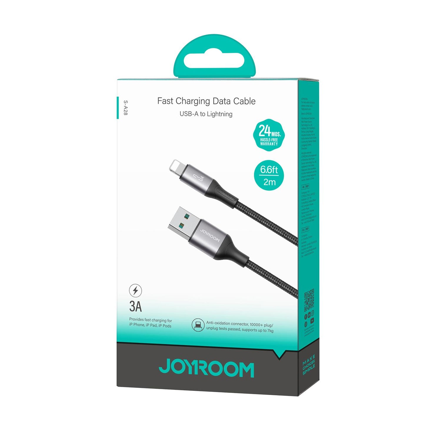Cable de Datos y Carga USB-A - Lightning Joyroom S-A28 Flash, 18W, 2m, Negro