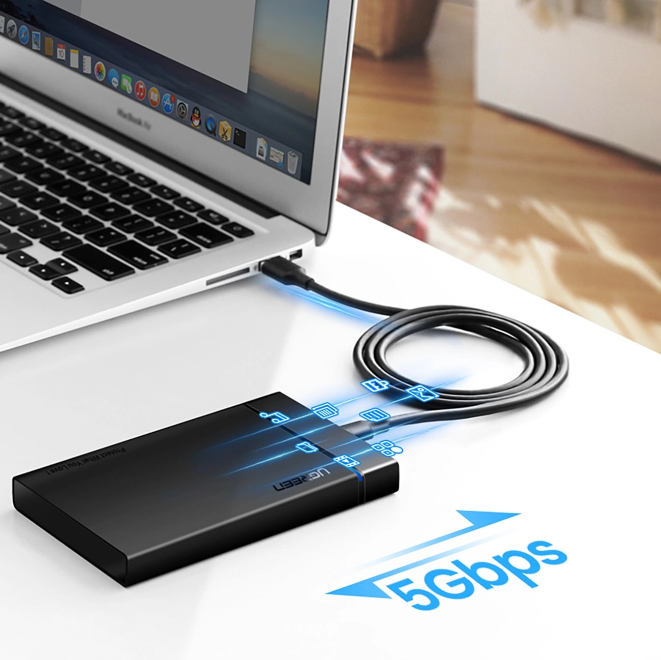 Cable de Datos y Carga USB-A - USB-C UGREEN US184, 18W, 0.5m, Negro