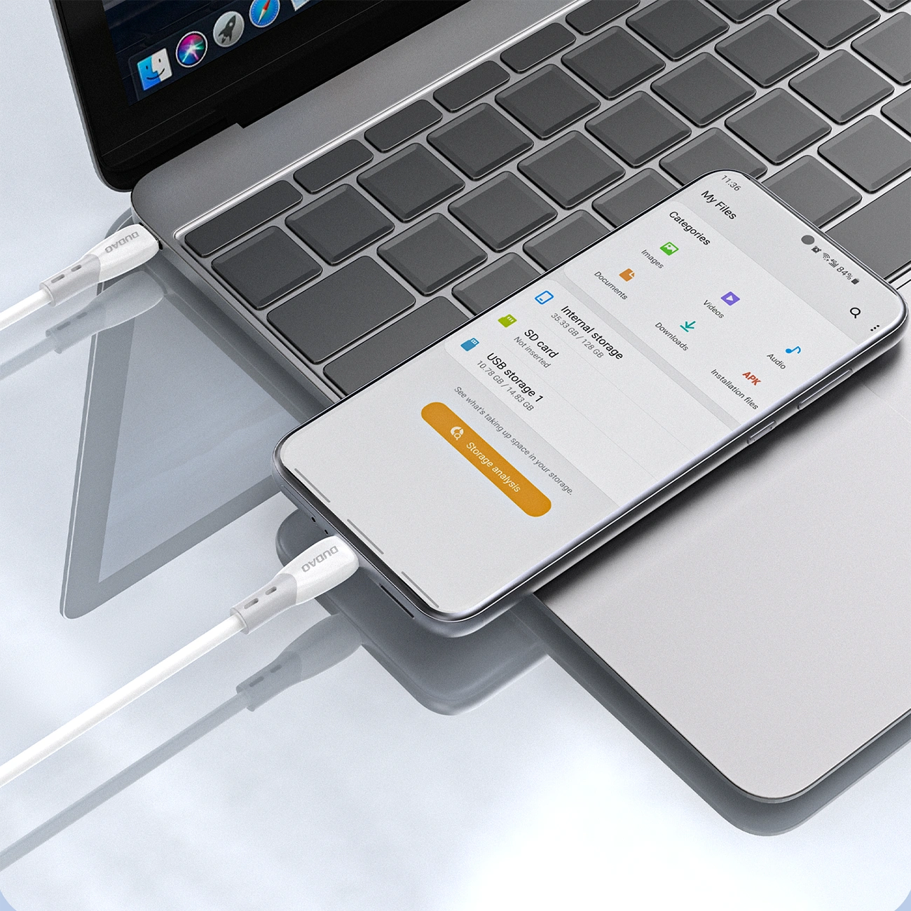 Cable de Datos y Carga USB-C - USB-C Dudao L25SC, 60W, 1m, Blanco