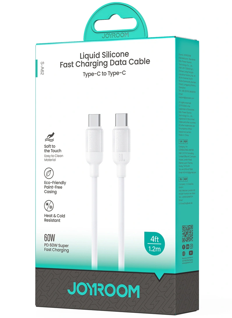 Cable de Datos y Carga USB-C - USB-C Joyroom S-A62 Lively, 60W, 1.2m, Blanco