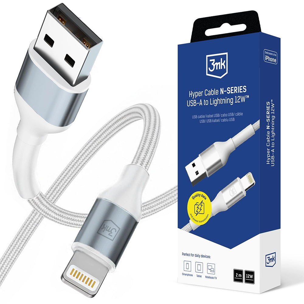 Cable de Datos y Carga USB-A - Lightning 3MK Hyper N, 12W, 2m, Blanco