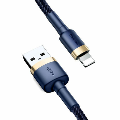 Cable de Datos y Carga USB-A - Lightning Baseus Cafule, 18W, 1m, Azul Dorado CALKLF-BV3