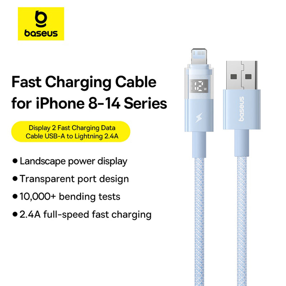 Cable de Datos y Carga USB-A - Lightning Baseus Display 2, 12W, 2m, Azul P10382700311-01