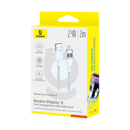 Cable de Datos y Carga USB-A - Lightning Baseus Display 2, 12W, 2m, Azul P10382700311-01