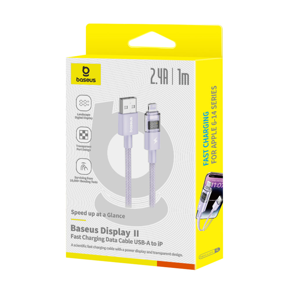 Cable de Datos y Carga USB-A - Lightning Baseus Display 2, 12W, 1m, Morado P10382700511-00